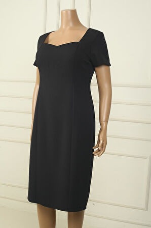 Kadın Yarım Kollu Astarlı Büyük Beden Krep Elbise