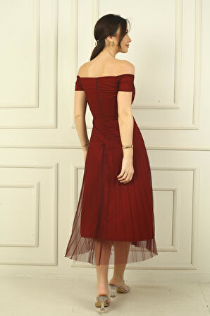 Madonna Yaka Astarlı Eteği Şifon Pilisoley Elbise