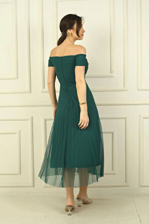 Madonna Yaka Astarlı Eteği Şifon Pilisoley Elbise