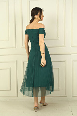 Madonna Yaka Astarlı Eteği Şifon Pilisoley Elbise