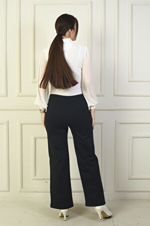 Kadın Beli Lastikli Yandan Cepli Çımalı Bol Paça Çelik Pantolon