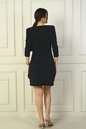 Kadın Kruvaze Yaka Astarlı Boncuklu Likralı Kısa Elbise