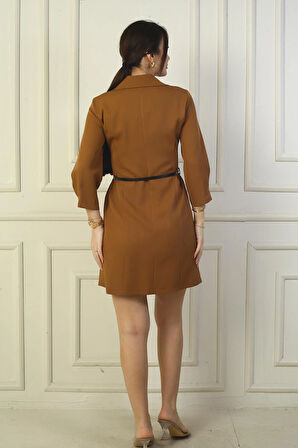 Likra Double Sahte Cep Gömlek Elbise