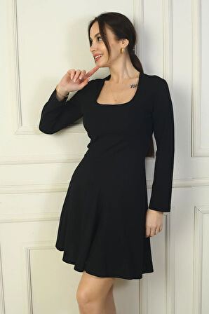 Kadın U Yaka Kısa Krep Elbise