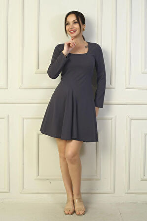 Kadın U Yaka Kısa Krep Elbise