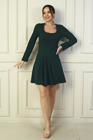 Kadın U Yaka Kısa Krep Elbise