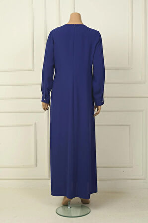 Kadın Çiçek Taş İşlemeli Volanlı Büyük Beden Uzun Krep ELbise