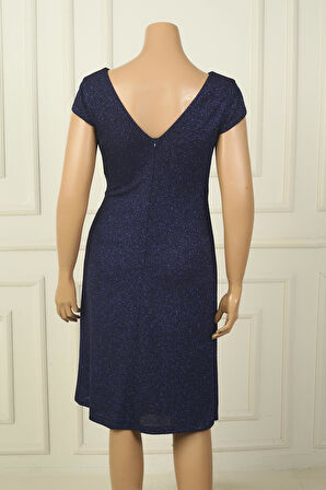 Kadın Ön Arka V Yaka Tırnak Kollu Astarlı Yanı Taş Detaylı Mendilli B.B Simli Kısa Elbise