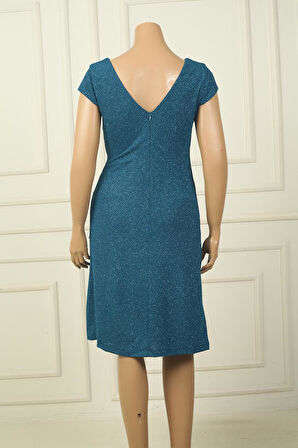 Kadın Ön Arka V Yaka Tırnak Kollu Astarlı Yanı Taş Detaylı Mendilli B.B Simli Kısa Elbise