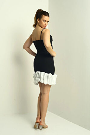 Kadın İp Askılı Astarlı Etek Saten Drapeli Kısa Krep Elbise