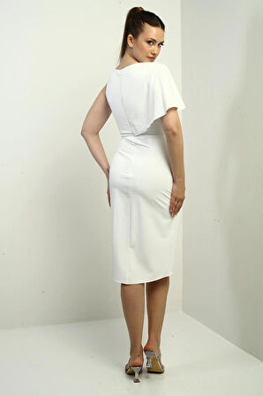 Kadın Tek Omuzu Kimona Yanı Boğumlu Astarlı Kısa Saten Elbise