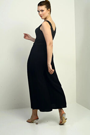 Kadın Beli Lastikli Cepli Nakış Detaylı Palazzo Pantolon