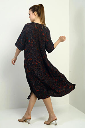 Kadın Şal Desenli Cepli Oversize Elbise