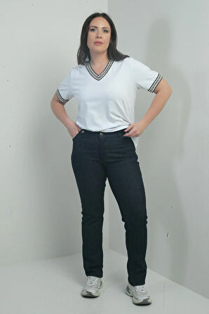 Kadın Yüksek Bel Boru Paça Likralı Büyük Beden Kot Pantolon