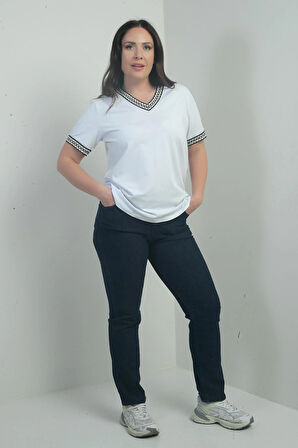 Kadın Yüksek Bel Boru Paça Likralı Büyük Beden Kot Pantolon