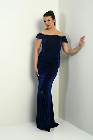 Kadın Eteği Ve Göğsü Büzgülü Astar Simli Balık Elbise