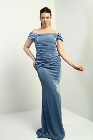 Kadın Eteği Ve Göğsü Büzgülü Astar Simli Balık Elbise