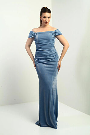 Kadın Eteği Ve Göğsü Büzgülü Astar Simli Balık Elbise