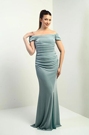 Kadın Eteği Ve Göğsü Büzgülü Astar Simli Balık Elbise