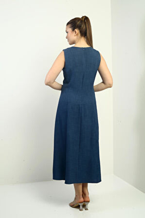 Kadın Zincir Detaylı Midi Elbise