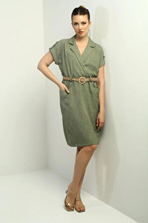 Kadın Torba Cepli Beli Kemerli Elbise