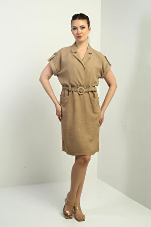 Kadın Torba Cepli Beli Kemerli Elbise