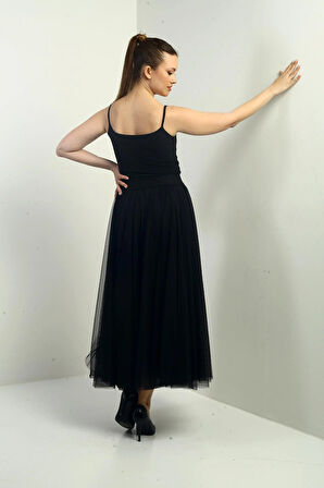 Kadın Beli Lastikli Astarlı Tül Etek