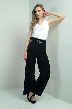 Kadın Scuba Krep Likralı Palazzo Pantolon