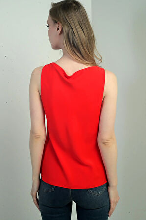 Kadın Degaje Yaka Kolsuz Krep Saten Bluz