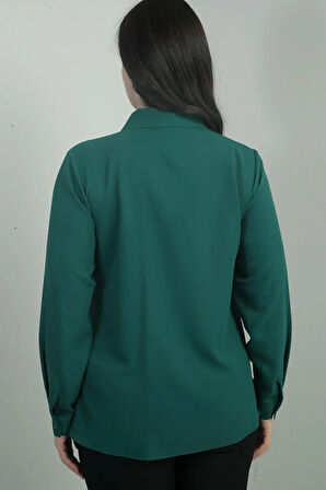 Kadın V Yaka Fularlı Krep Saten Büyük Beden Bluz