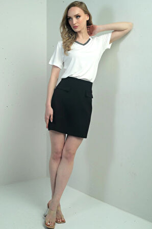Kadın Kapak Detaylı Kısa Etek