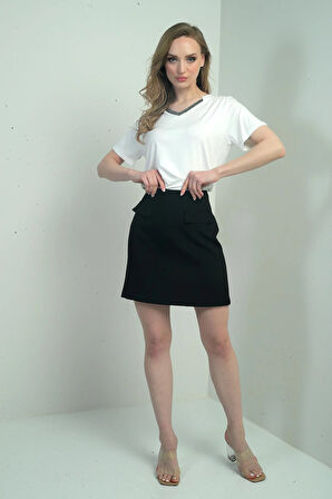 Kadın Kapak Detaylı Kısa Etek