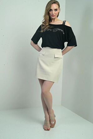 Kadın Kapak Detaylı Kısa Etek