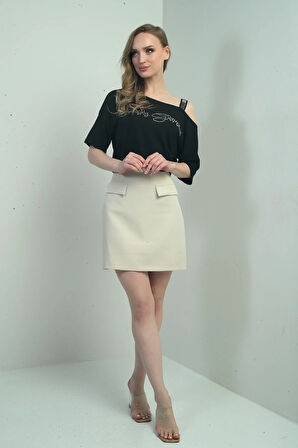 Kadın Kapak Detaylı Kısa Etek