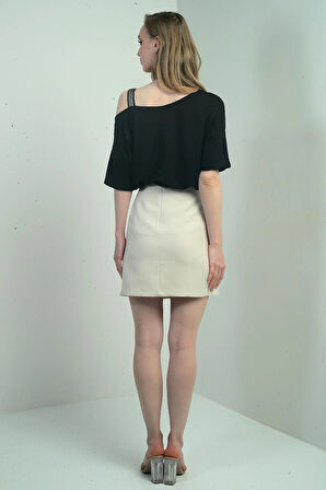 Kadın Kapak Detaylı Kısa Etek