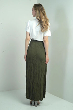 Kadın Beli Lastikli Kırışık Uzun Etek