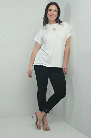 Kadın Dar Paça Taş Ve Püskül Detaylı Likralı Büyük Beden Kanvas Pantolon