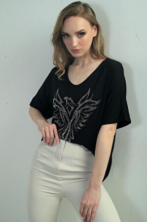 Kadın V Yaka Kartal Taşlı Bluz