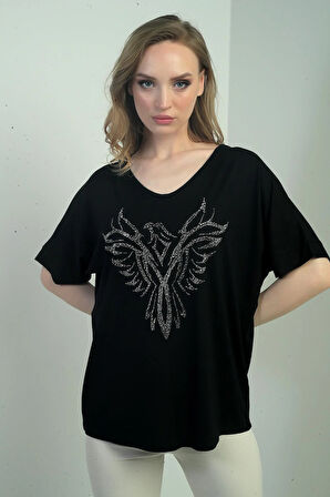 Kadın V Yaka Kartal Taşlı Bluz