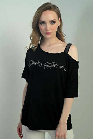 Kadın Taş Detaylı Tek Askılı Bluz