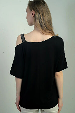 Kadın Taş Detaylı Tek Askılı Bluz