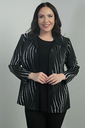 Kadın Zincir Puantiyeli Uzun Kol  Kruvaze Yaka Ceket B.B. İkili Takım