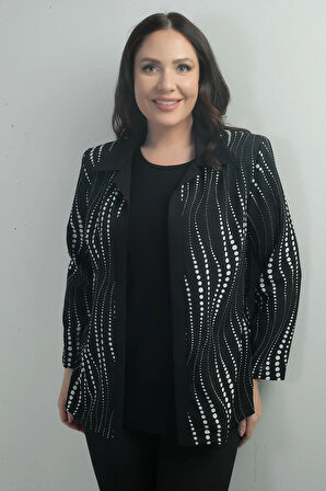 Kadın Zincir Puantiyeli Uzun Kol  Kruvaze Yaka Ceket B.B. İkili Takım