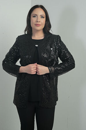 Kadın Ceketi Boncuk İşleme Pul Payet Uzun Kol B.B. İkili Takım