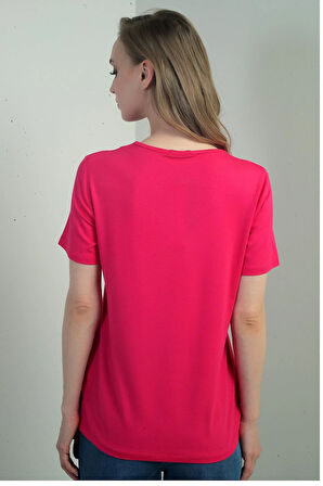 Kadın V Yaka Yırtmaçlı Kısa Kol Bluz