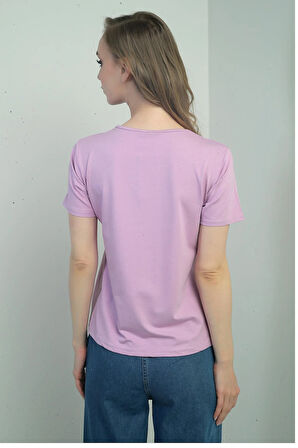 Kadın V Yaka Yırtmaçlı Kısa Kol Bluz