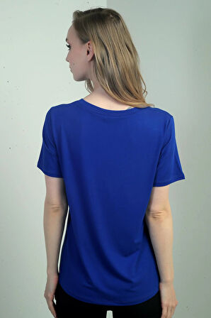 Kadın Yakası Simli V Yaka Kısa Kol Bluz