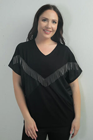 Kadın V Yaka Zincirli Yarasa Kol B.B. Bluz