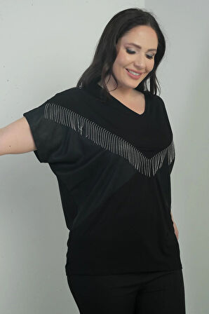 Kadın V Yaka Zincirli Yarasa Kol B.B. Bluz