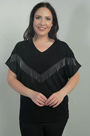 Kadın V Yaka Zincirli Yarasa Kol B.B. Bluz